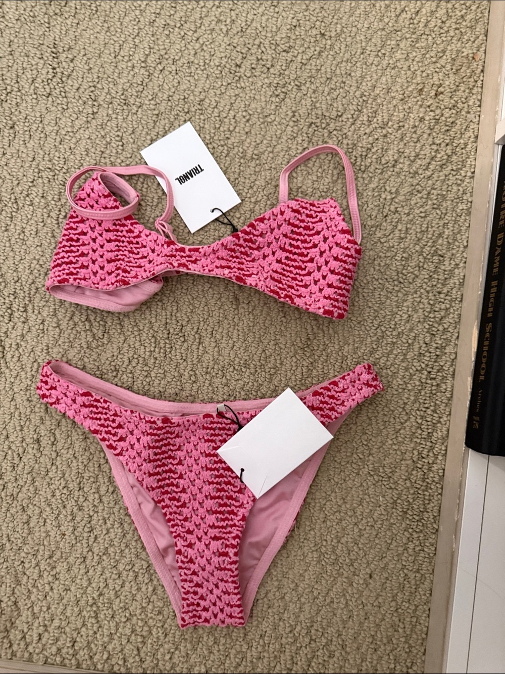 triangl swimwear Pink Crochet Bikini Set